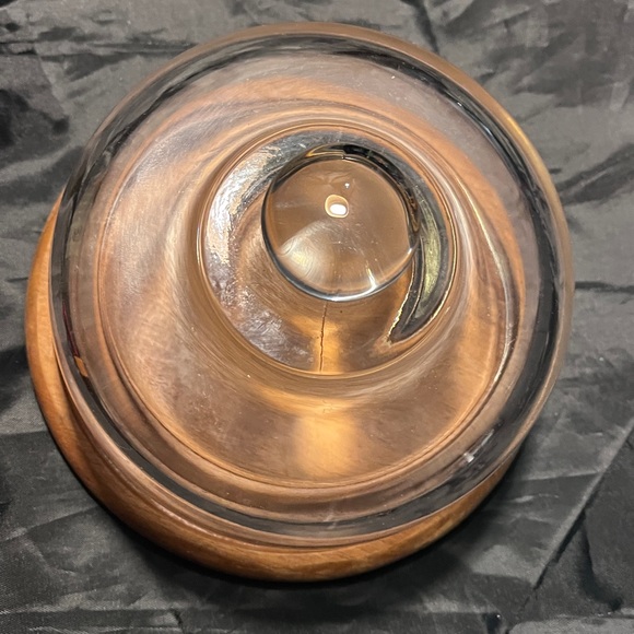 Vintage Teakwood Cheese Tray with Cloche Glass Dome - Picture 3 of 4